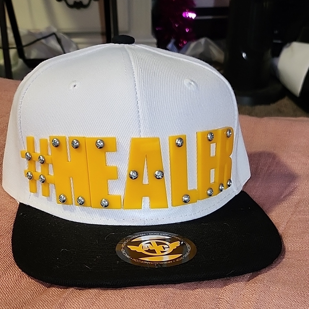 White and Black Kids Cap with Yellow Accents